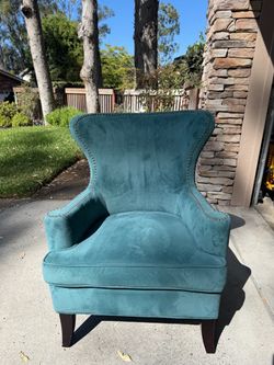 Teal Velvet Wingback Armchair with Nailhead Trim