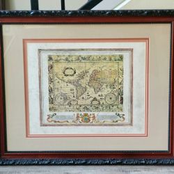 Vintage Orbis Terrarum World Map Reproduction Lithograph 32x26