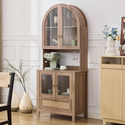 75'' Tall Arched Pantry Cabinet, China Cabinet for Kitchen and Dining Room TYBOATLE, Accessible Storage Area, Innovative Drawer, Anti-Tipping Device, 