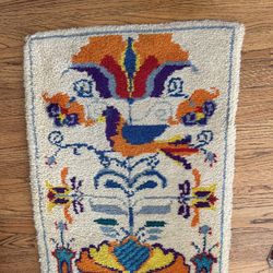 Vintage Scandinavian Rug Wall Hanging Mid Century Traditional Danish Motif Birds Tulips 1960’s 1970’s Carpet Collectible Mid Century MCM Danish Retro 