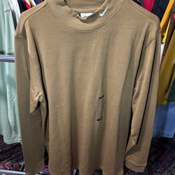 NWT Nike Men Medium Long-Sleeve Turtle Mock-Neck Swoosh Shirt Brown NEW