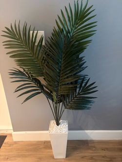Artificial Palm Tree in White Planter