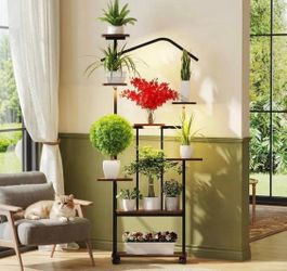 NEW 8 Tier Plant Stand with Lights 65" Tall Plant Shelves with Wheels New, Open Box