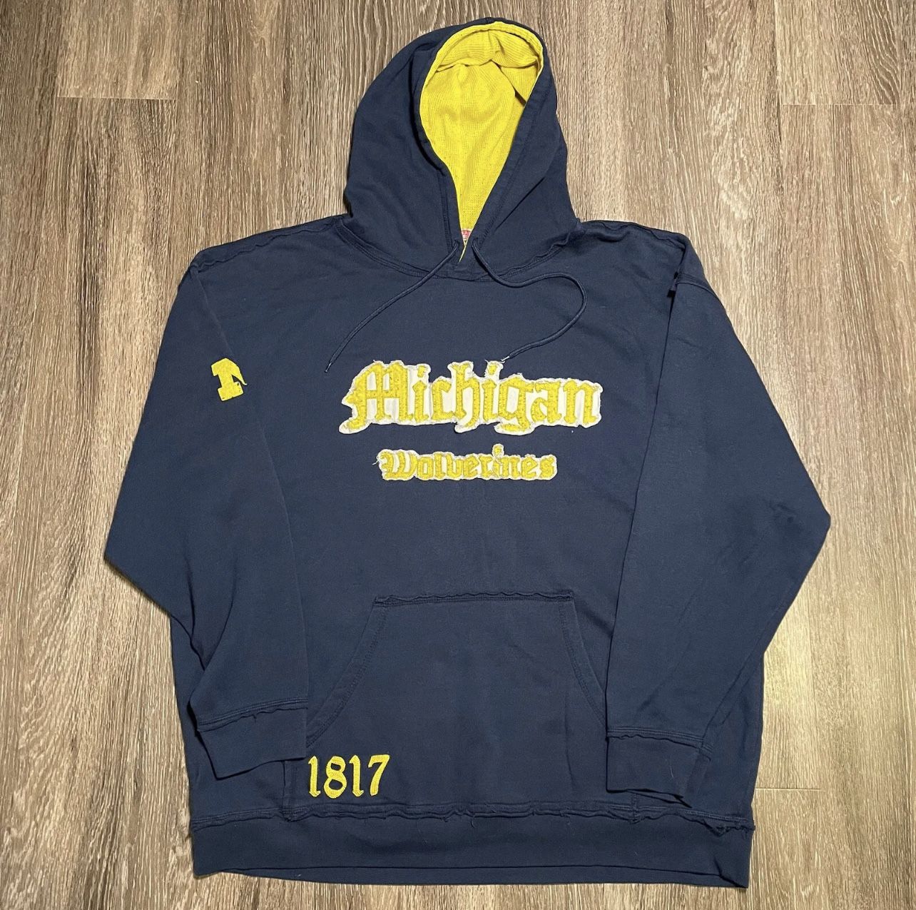 VTG Russell Athletic Michigan Wolverines Team Issue Blue Pull Over Hoodie Sz 2XL