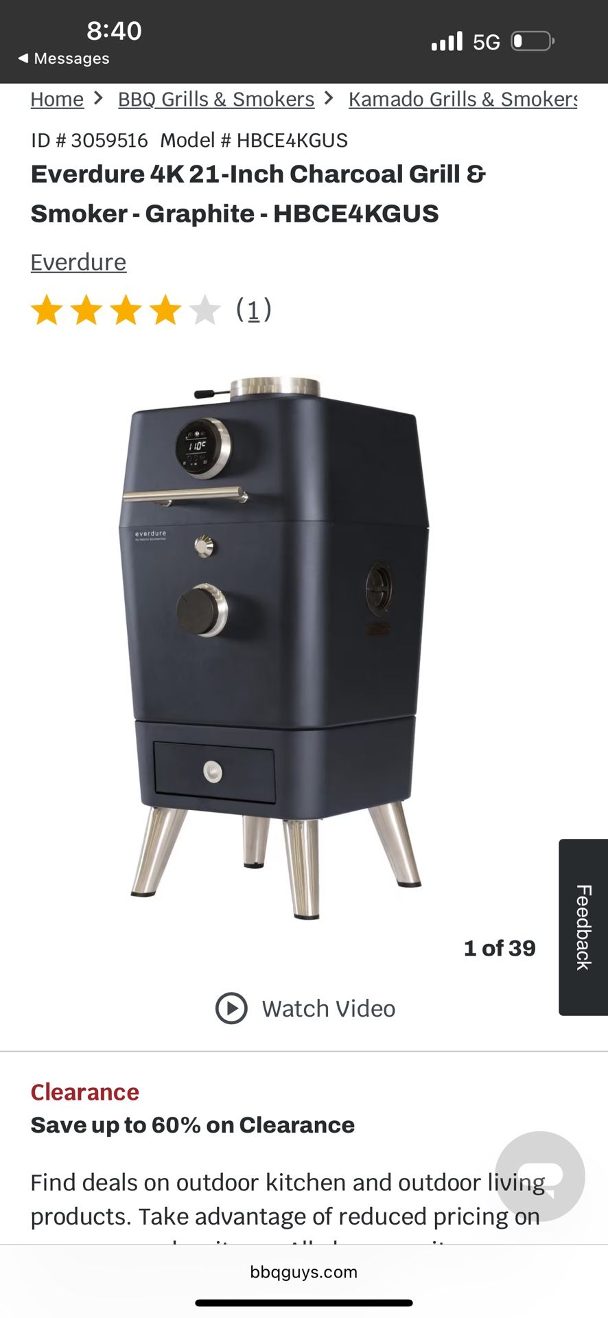 Charcoal Grill & Smoker - Graphite - HBCE4KGUS