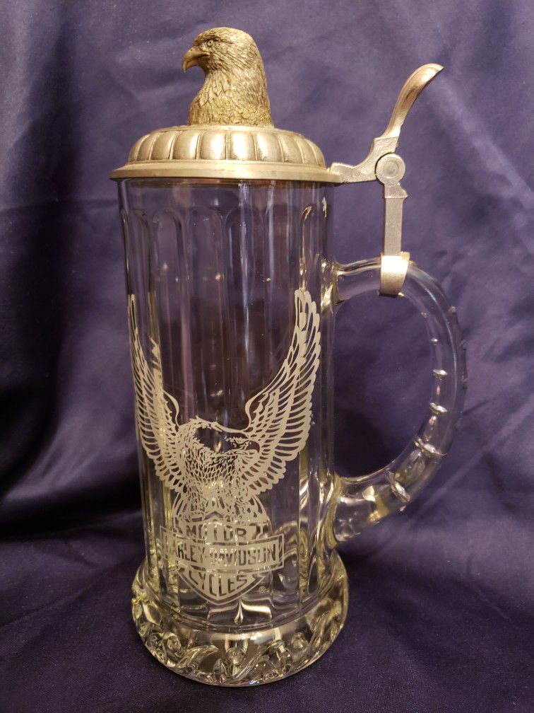 Harley Davidson Glass Beer Stein With Metal Eagle Cover