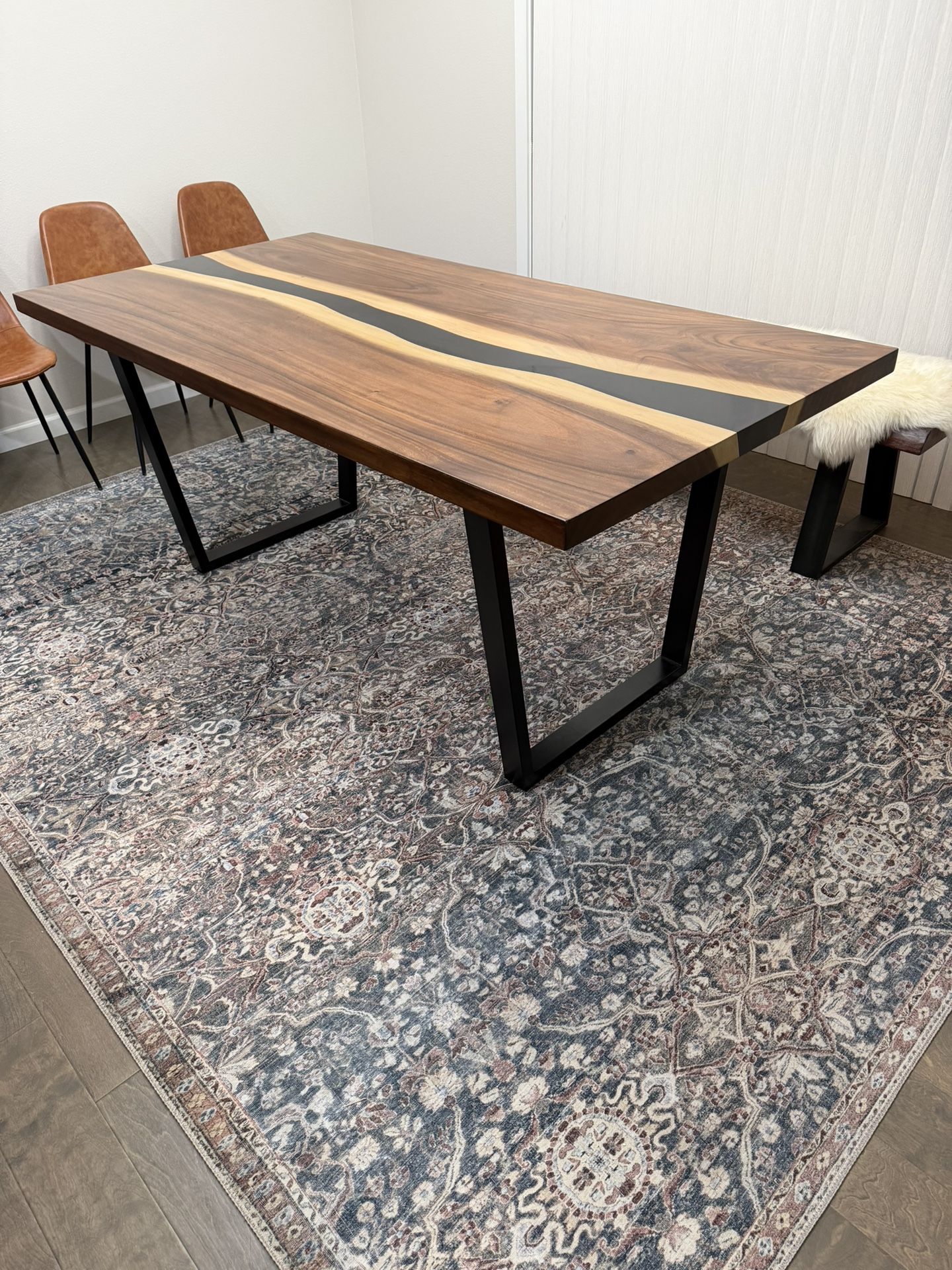6ft Dining Table -wood With Solid Metal Base