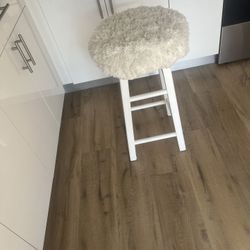 Recovered Plain Small Stool W/pretty White fuzzy material
