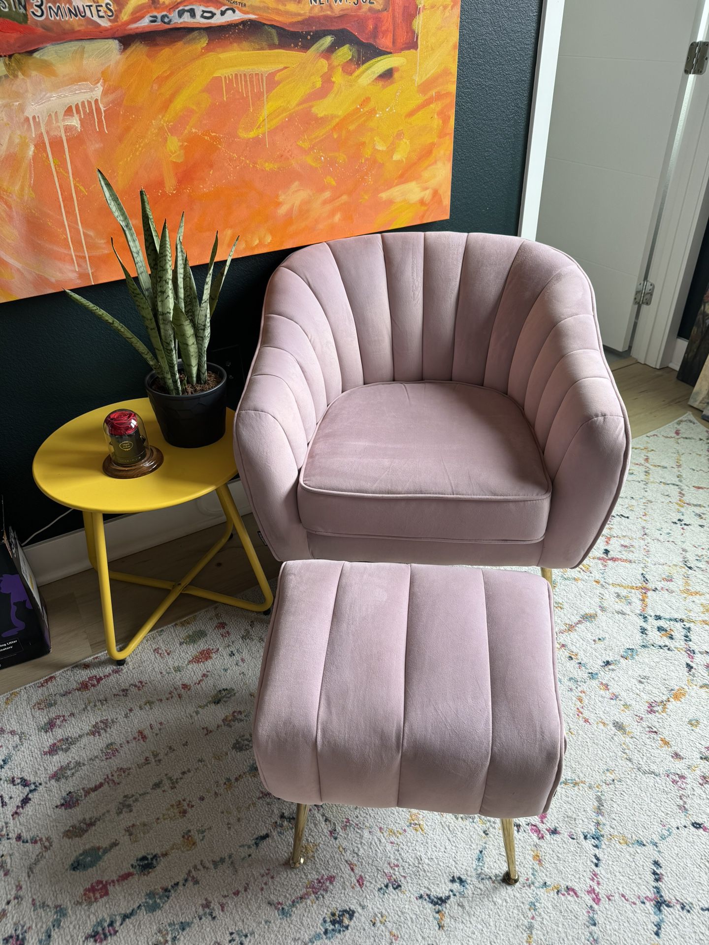 Pink Accent Chair + Ottoman