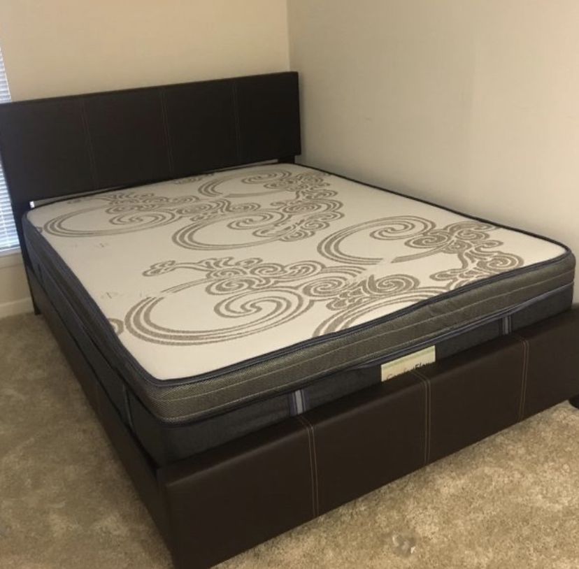 New Queen Mattress Come With Bed 🛌 Frame And Free Box Spring - Free Delivery 🚚 Today