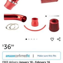 3" Universal Cold Air Intake Kit, Aluminum Car Air Intake Pipe Kit, Red