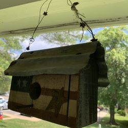 Vintage Hand Made Sparrow House for Patio/ Garden. Solid Wood Made. Roof is Galvanized Metal.  