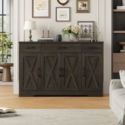 On sale Buffet Cabinet with 3 Drawers and 4 Doors, 55.1” W Kitchen Sideboard Storage Cabinet with Adjustable Shelves, Farmhouse Coffee Bar Cabinet for