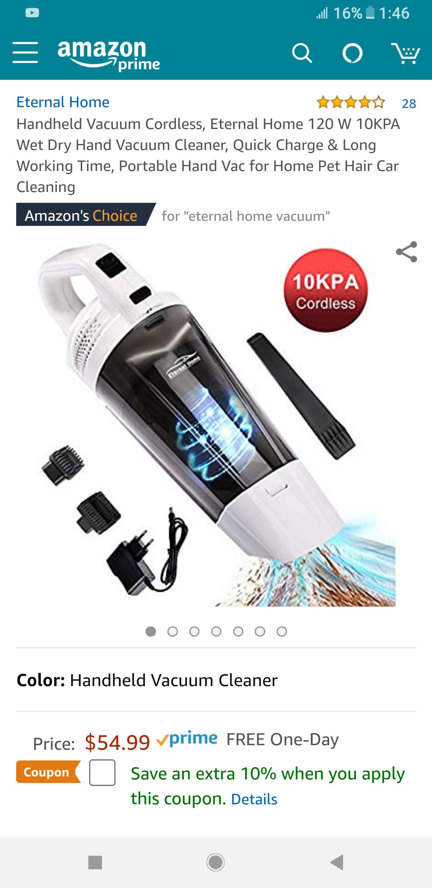 ETERNAL HOME Handheld Vacuum Cordless 120W 10KPA Wet Dry Hand Vacuum