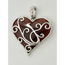 Sterling Silver 925 Peacock Carnelian Heart Pendant