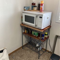 Microwave On Live Edge Wood Metal Stand Shelf And Storage 