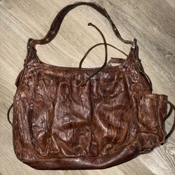 JUNIOR DRAKE Pleated Leather Hobo Shoulder Bag Handbag Brown Y2K Statement Piece