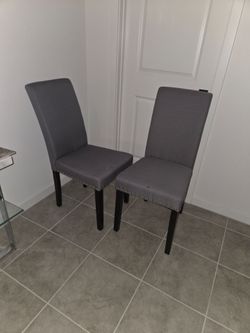 Studded upholstered modern grey gray dining chairs set of 2