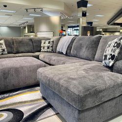 JH-$39 Down Payment For Financing Ballinasloe Smoke Gray Fabric Oversized U Shaped Sectional Couch With Chaise 