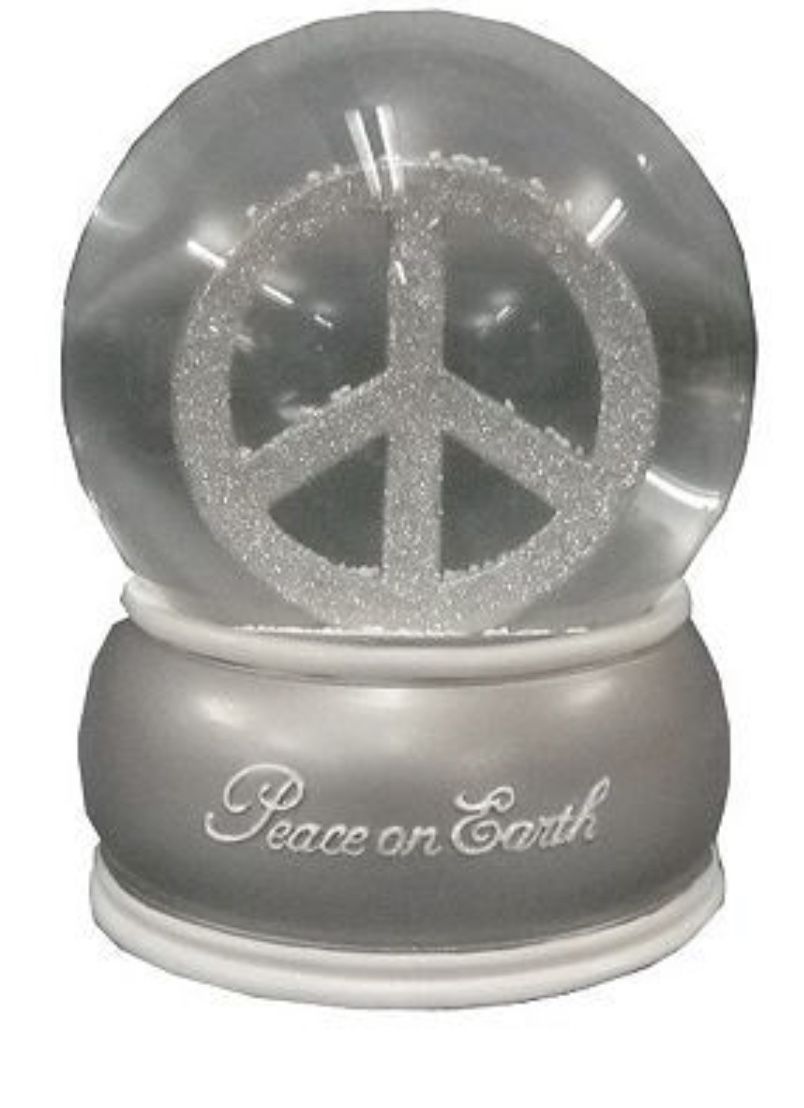 Peace On Earth Silver Glitter Musical Holiday Snow Globe - Peace Sign /Plays Joy To The World
