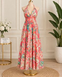 Floral Paisley Halter Maxi Dress One size Small to large