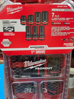 Milwaukee 1" impact socket set SAE/MM in packout case,New, Financing Available