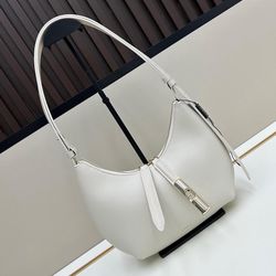 Cowhide Shoulder Handbag White 