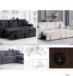 $380 . 2-P Convertible Sectional  Sleeper Sofa W/ Cupholder Sofa Storage & USB Ports  89”x 59”X36”H