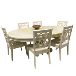 Vintage Dining set oval dining table 6 Lattice -back chairs solid wood cottage farmhouse traditional