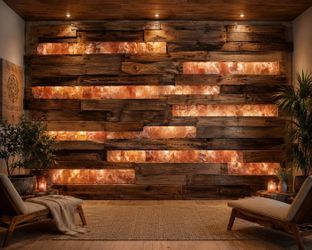 Salt lamp custom wall and reclaimed lumber