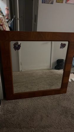 Large Square Mirror with Wood Frame