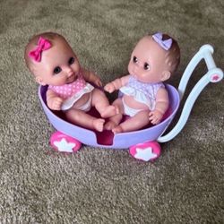 Twin Dolls with Stroller 