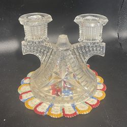 Vintage Federal Glass Double Candle Holder Candelabra