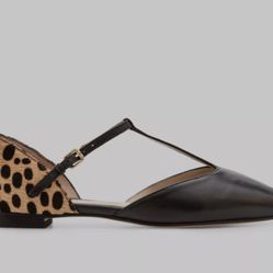 BODEN SIENNA SIZE 5.5 D'orsay FLATS. T STRAP, Buckle Closure, Pointed TOE. Faux Leather  Animal Print.