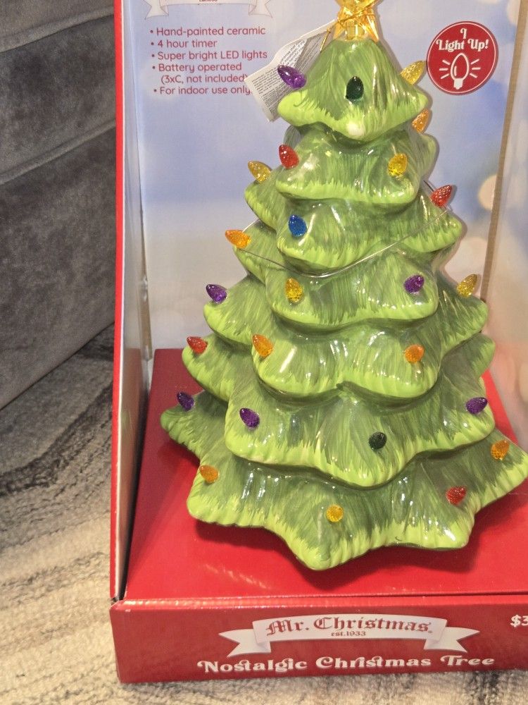 Mr. Christmas Tree Ceramic Nostalgic 15" Green LED Multi-Color Bulbs