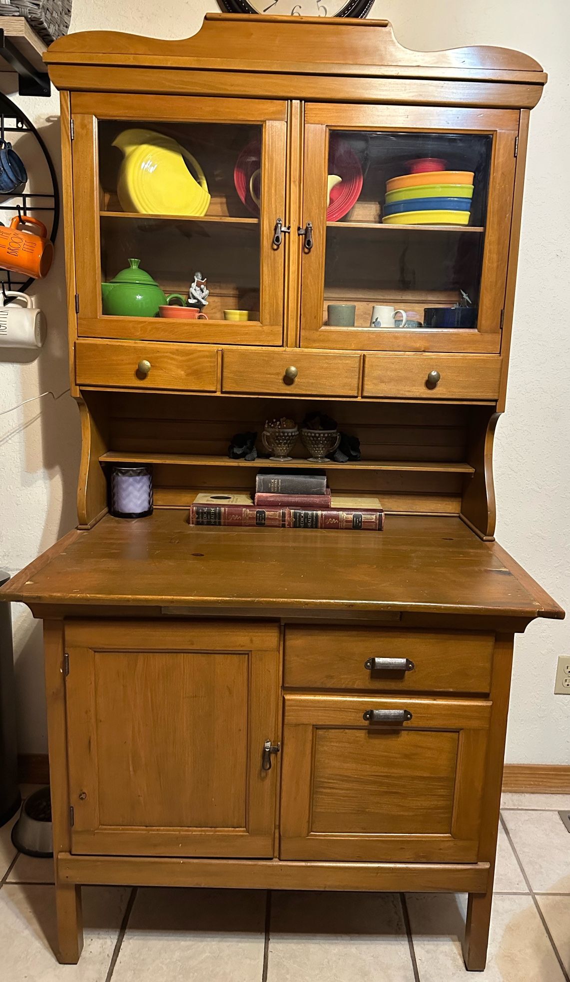 Antique Possum Belly Farmhouse Bakers Kitchen Hoosier Cabinet