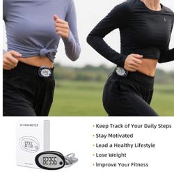 Digital LCD Pedometer, Black and Silver, Step Counter with Display