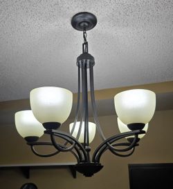 5 light chandelier rod iron style dark bronze frosted glass