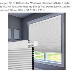 Boolegon No Drill Blinds for Windows Blackout Cellular Shades Cordless No Tools Honeycomb Blinds Pull Down Easy Install for Home and Office, White, 32