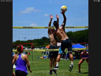 Commercial volleyball tent with accessories