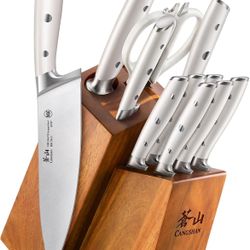 Cangshan Alps Series 1026665 German Steel Forged 12-Piece Knife Block Set, Acacia (White)=Kit-19