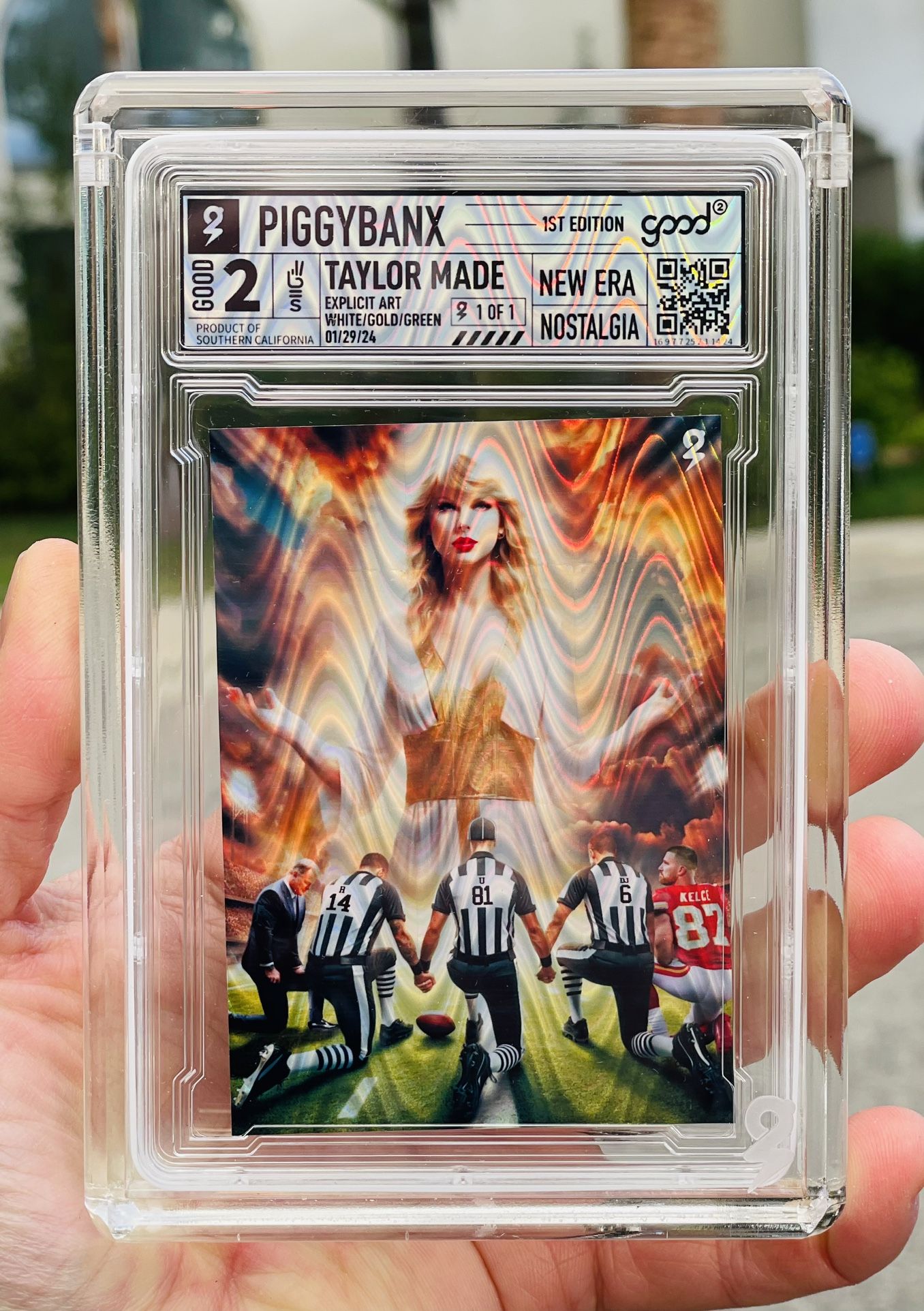 PiggyBanx Taylor Swift / Travis Kelce “Taylor Made” 1/1 Groove Custom Card