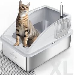 New In Box!  Win4all (2 Pack) XL (23”x15Wx11”) Stainless Steel Kitty Litter Boxes $60 (#936)