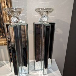 Mirror Pillar Candlestick Holders$35 Or BO