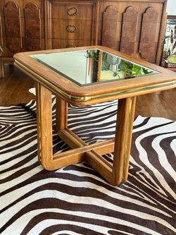 Oak With Brass Accents Square Side Table