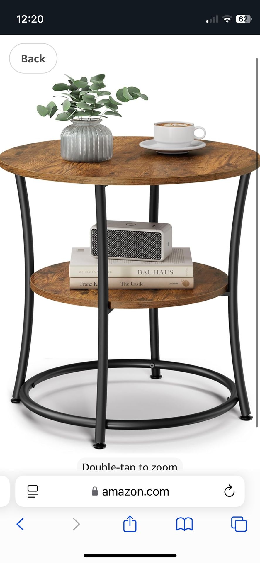 Side Table, Round End Table with 2 Storage Shelves for Living Room