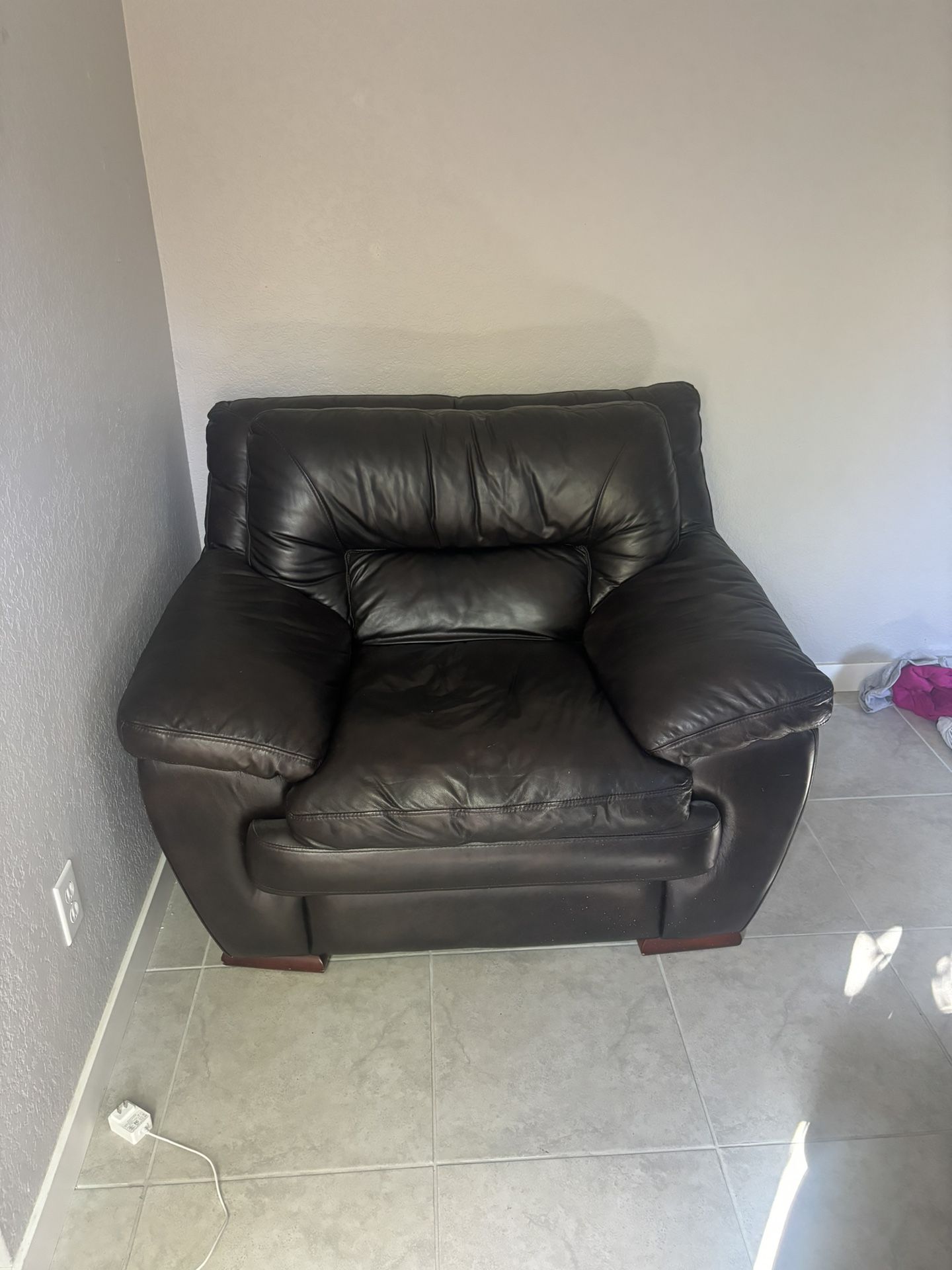 Leather Couch And Chair With Ottoman For Sale