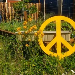 Thick Gauge Metal Hand Made Peace Sign With Stake