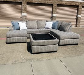 Gray Sectional Sofa with Storage Ottoman