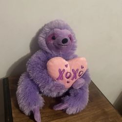 Dan Dee Sloth Purple Plush Heart Xoxo Soft Furry Stuffed Animal